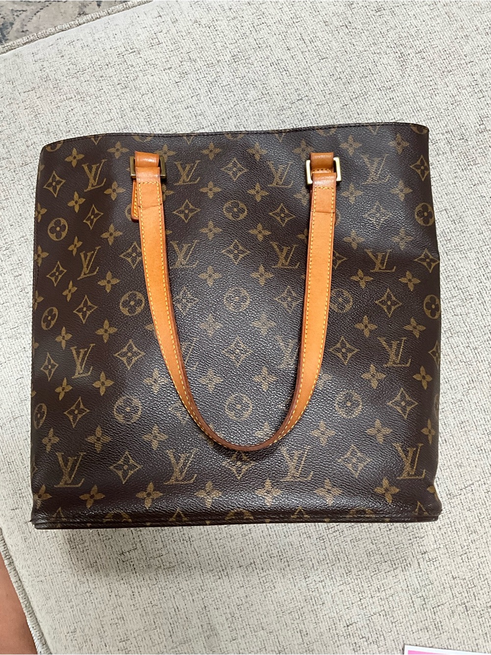 Louis Vuitton Monogram Canvas Tote with Tan Leather Straps
